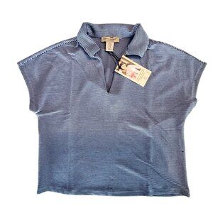 Martha Stewart Collection XS Blue & White Striped Polo Style Short Sleeve Top